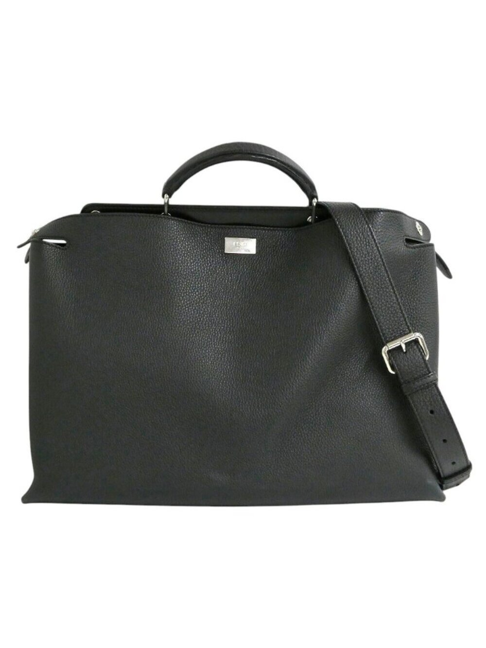 Fendi Peekaboo Iconic Essential Selleria Black Silver 2-Way Handbag